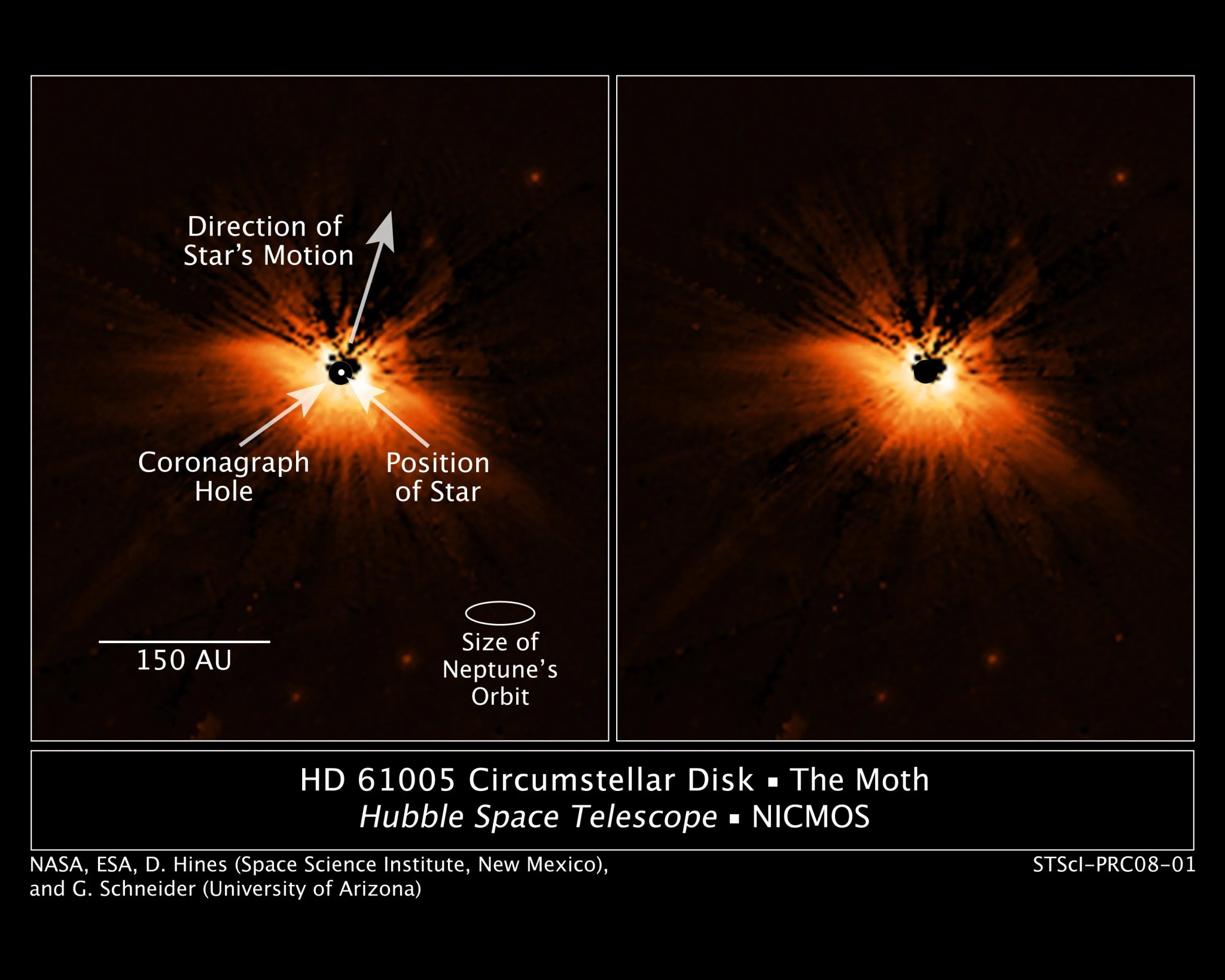 The Hubble took this picture of the dust disk around star HD 61005