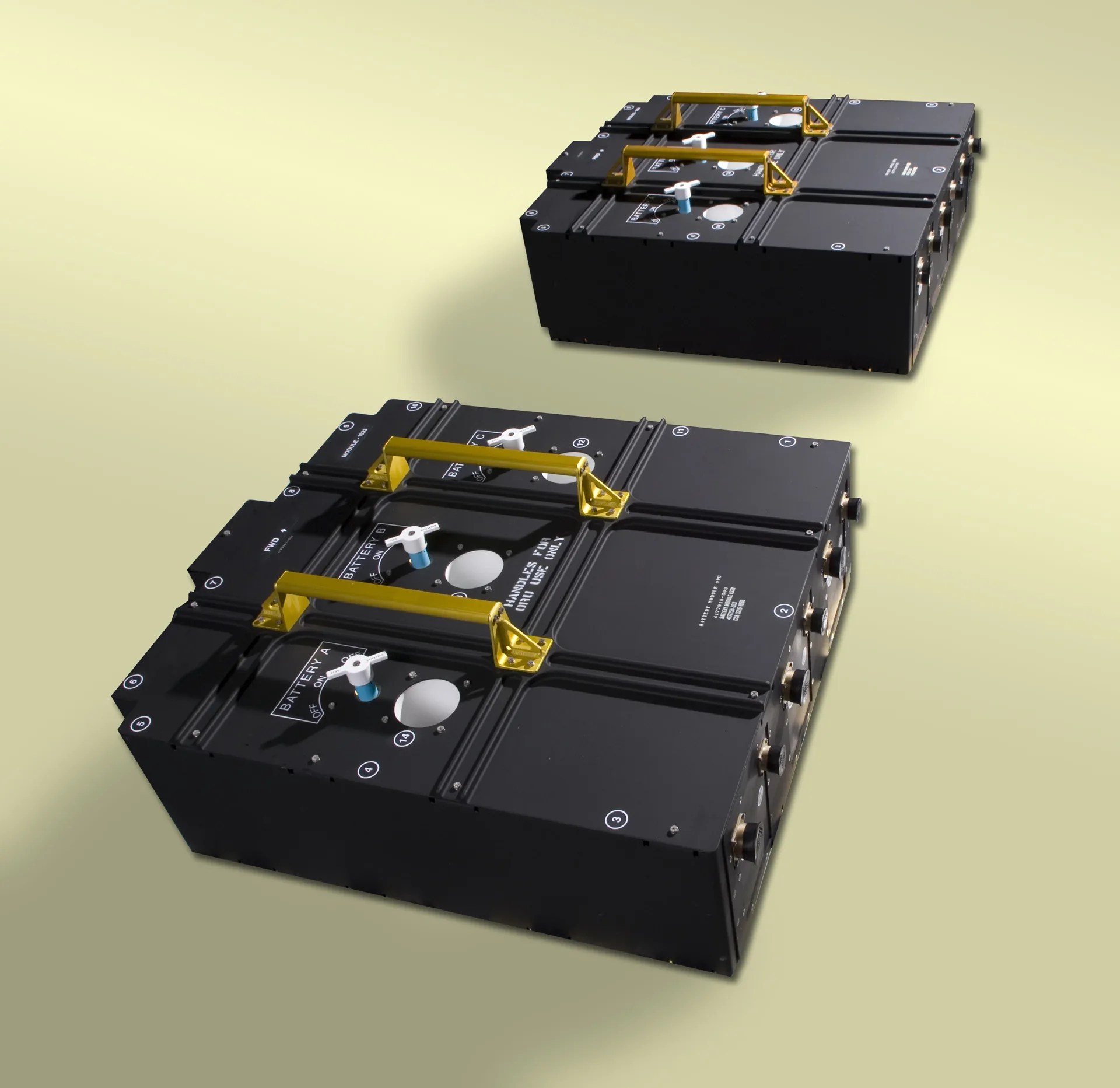 Two battery modules containing 3 batteries each destined for Hubble