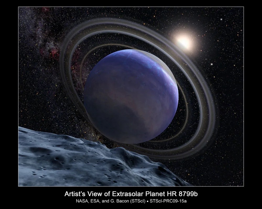 Artistic illustration of the giant planet HR 8799b