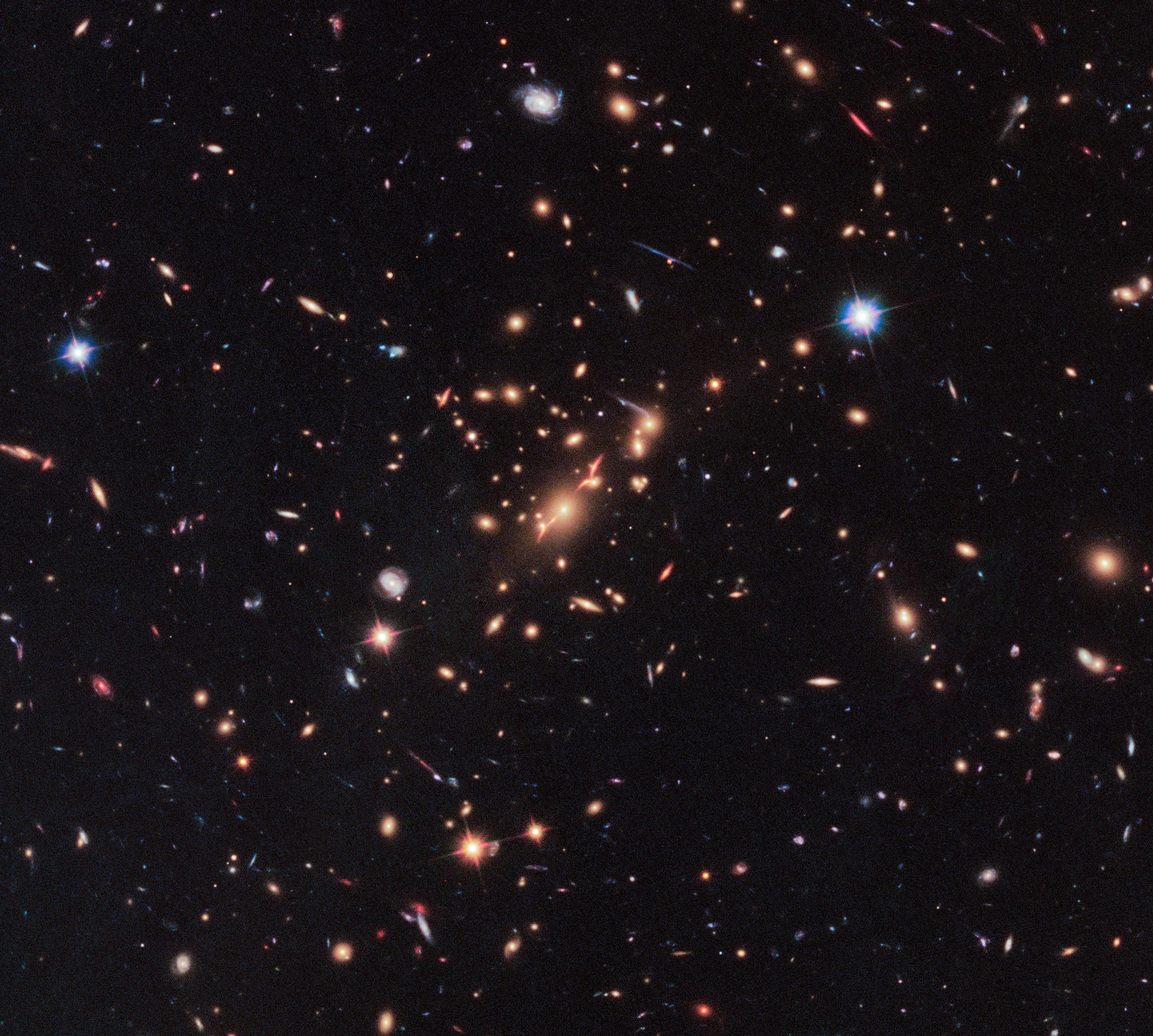 Wide view of galaxy cluster from hubble space telescope