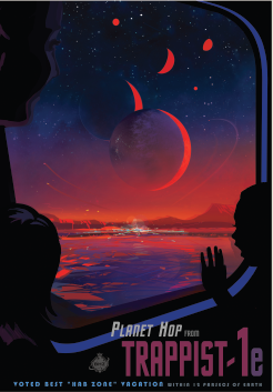 This poster imagines what a trip to TRAPPIST-1e might be like.