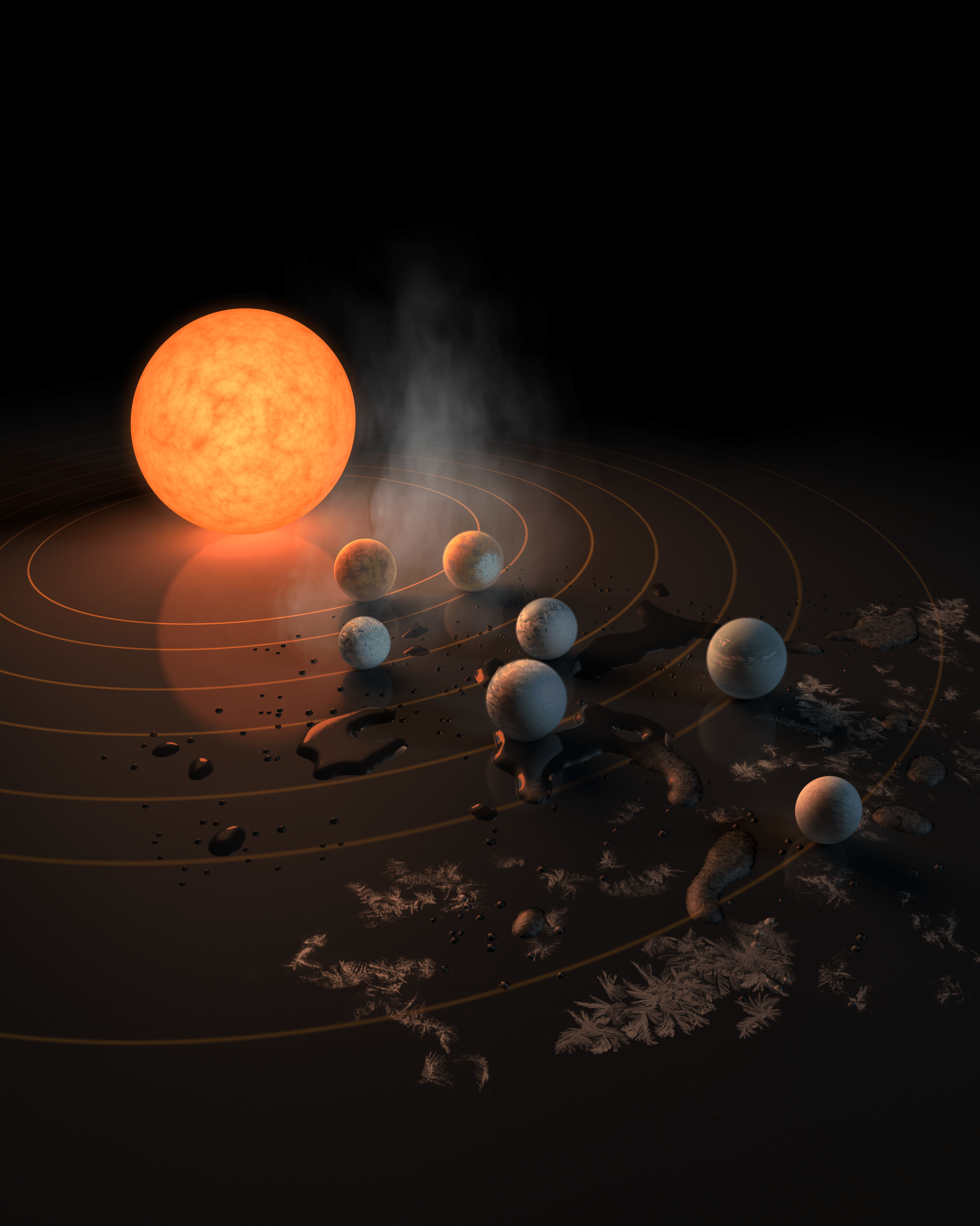 The TRAPPIST-1 star, an ultra-cool dwarf, has seven Earth-size planets orbiting it.