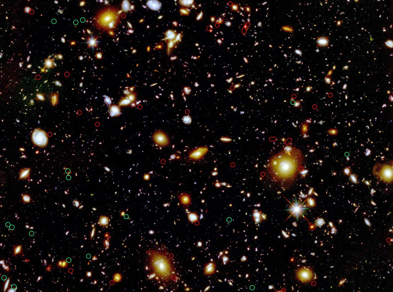 Hubble Deep Field showing candidates for lensing