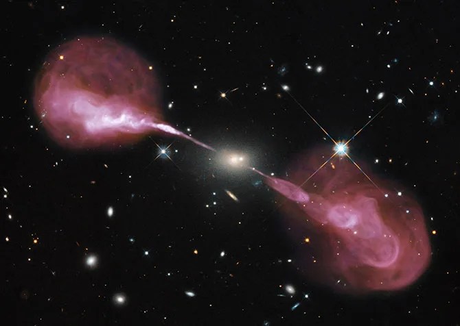 Spectacular jets powered by the gravitational energy of a super massive black hole in the core of the elliptical galaxy Hercules A.