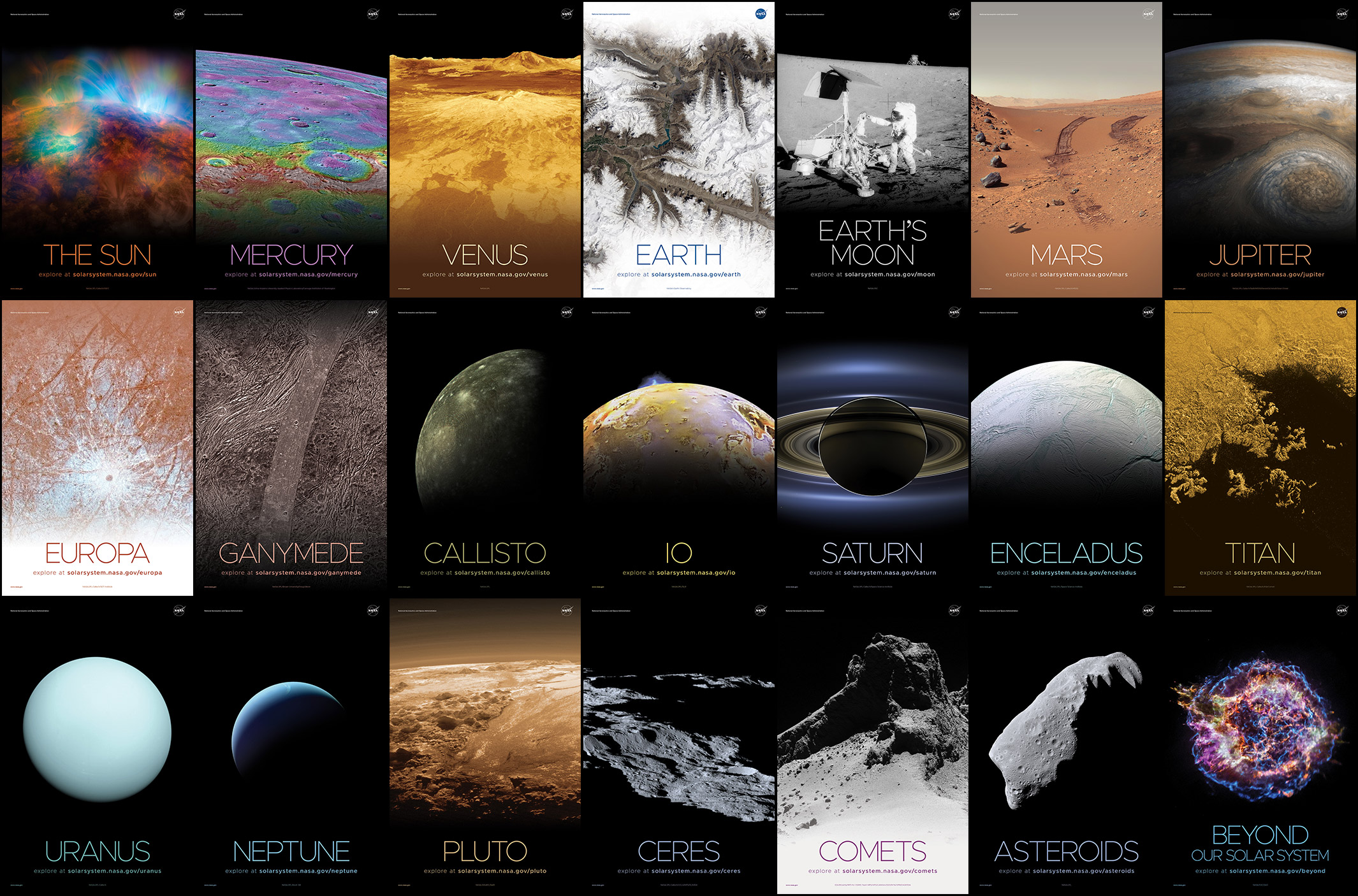 Collage of Solar System poster set featuring the planets