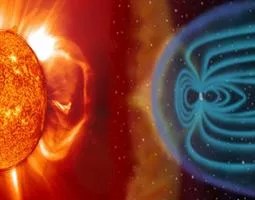 A visualization of the magnetosphere and solar wind interacting.