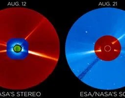 Stereo data on aug. 12, 2017, is compared to observations nine days later from soho, which had a similar perspective of the corona as was seen from the ground during the eclipse on aug. 21.