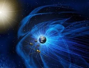 Artist's rendering of earth’s magnetosphere with mms