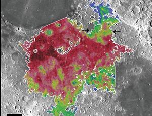 Red (northwestern) and green (southern) areas of Mare Tranquillitatis