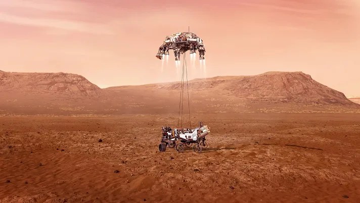 Artist concept of Mars Rover landing the on Mars surface