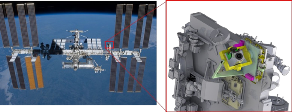 Photo of International Space Station and a model of CODEX coronograph