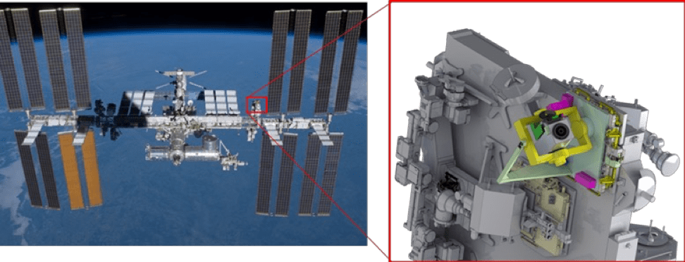 Photo of International Space Station and a model of CODEX coronograph