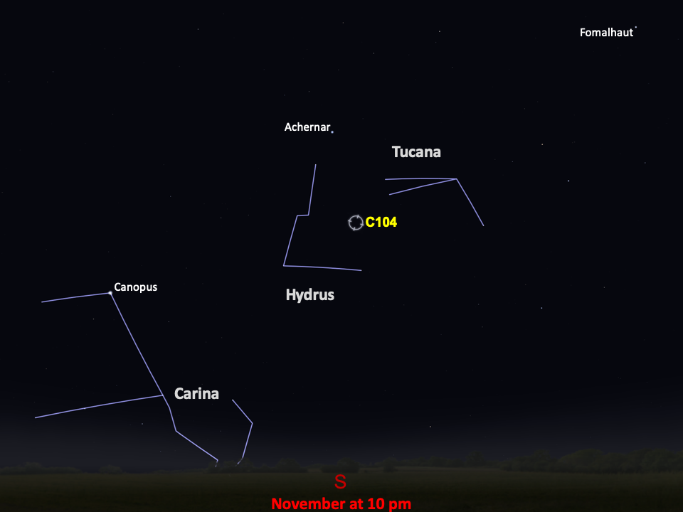 Line drawings of constellations pinpoint the location of Caldwell 100.