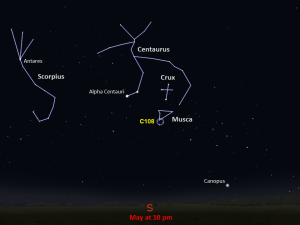 A simple map of the sky shows outlines of constellations, labeled stars, and the location of Caldwell 108.