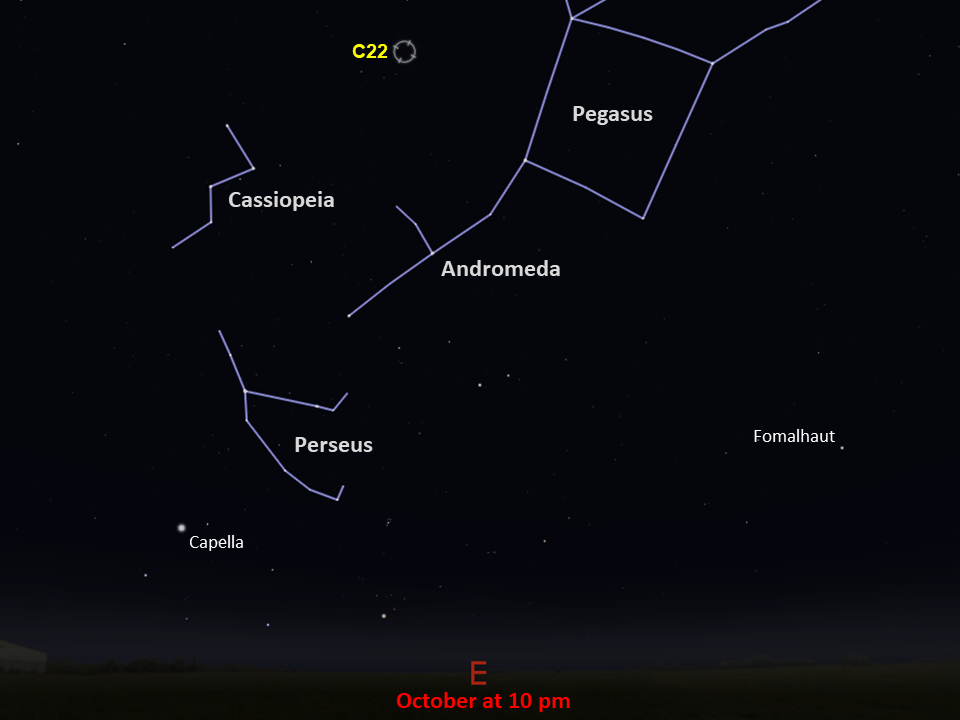 Line drawings of constellations pinpoint the location of Caldwell 22