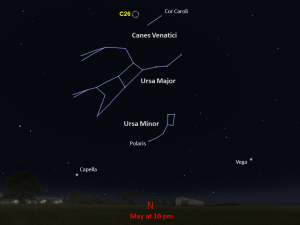 Line drawings of constellations pinpoint the location of Caldwell 26