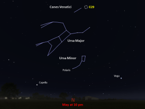 Line drawings of constellations pinpoint the location of Caldwell 29