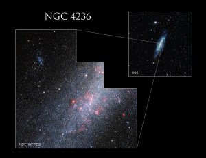 On the left of the image is the Hubble shot of C3 with the dust and stars of blue and white.