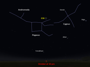 Line drawings of constellations pinpoint the location of Caldwell 30