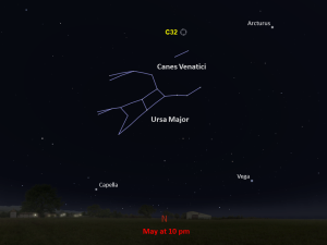 Line drawings of constellations pinpoint the location of Caldwell 32