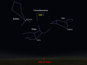 Line drawings of constellations pinpoint the location of Caldwell 38