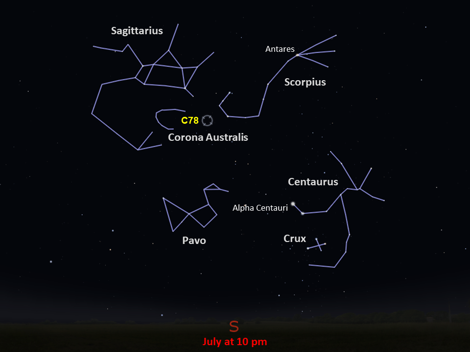 Star chart for Caldwell 78 showing the outlines of constellations and the location of C78.