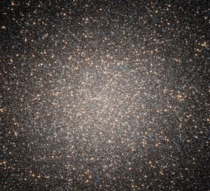 A compact spherical cluster of so many stars that their light blurs together.