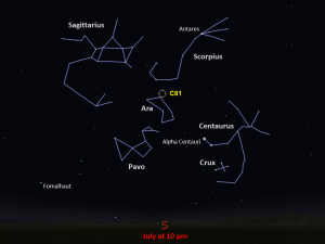 A simple map of the sky shows outlines of constellations, labeled stars and the location of C81.
