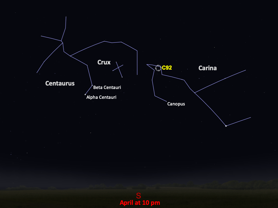 A simple map of the sky shows outlines of constellations, labeled stars, and the location of Caldwell 92.