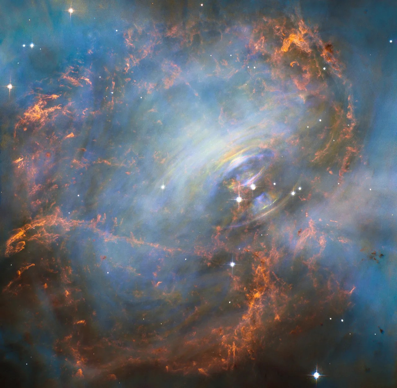 The core of the Crab Nebula - M1 showing ripples in the gas and dust.