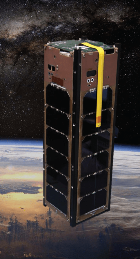 Illustration of a rectangular satellite in orbit