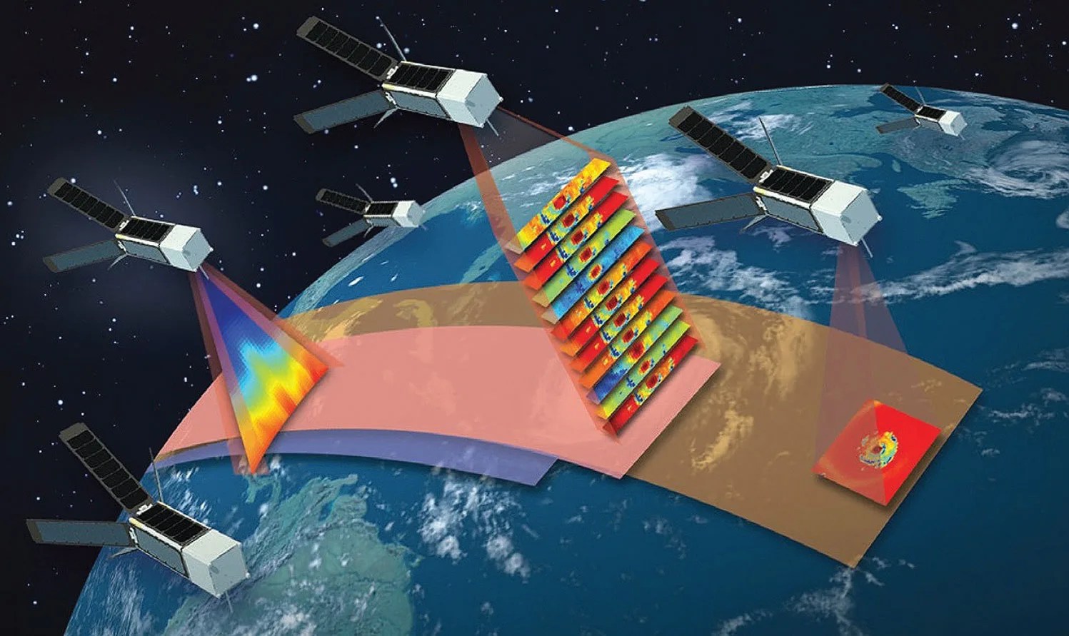 Artists depiction of the constellation of TROPICS CubeSats.