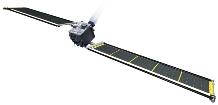 artist concept of spacecraft with solar arrays