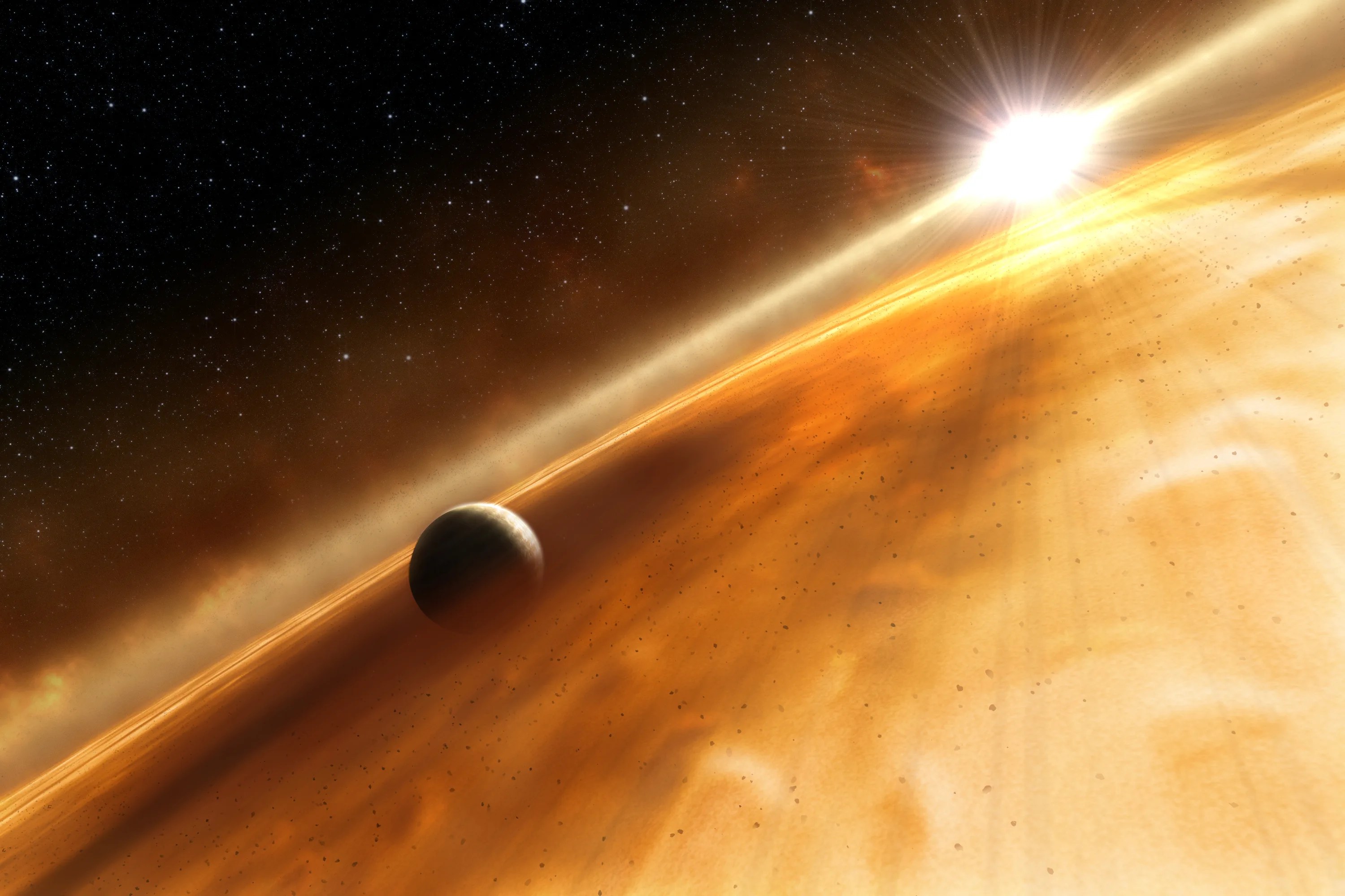 Artist's concept of the star fomalhaut and the jupiter-type planet that the hubble space telescope observed.