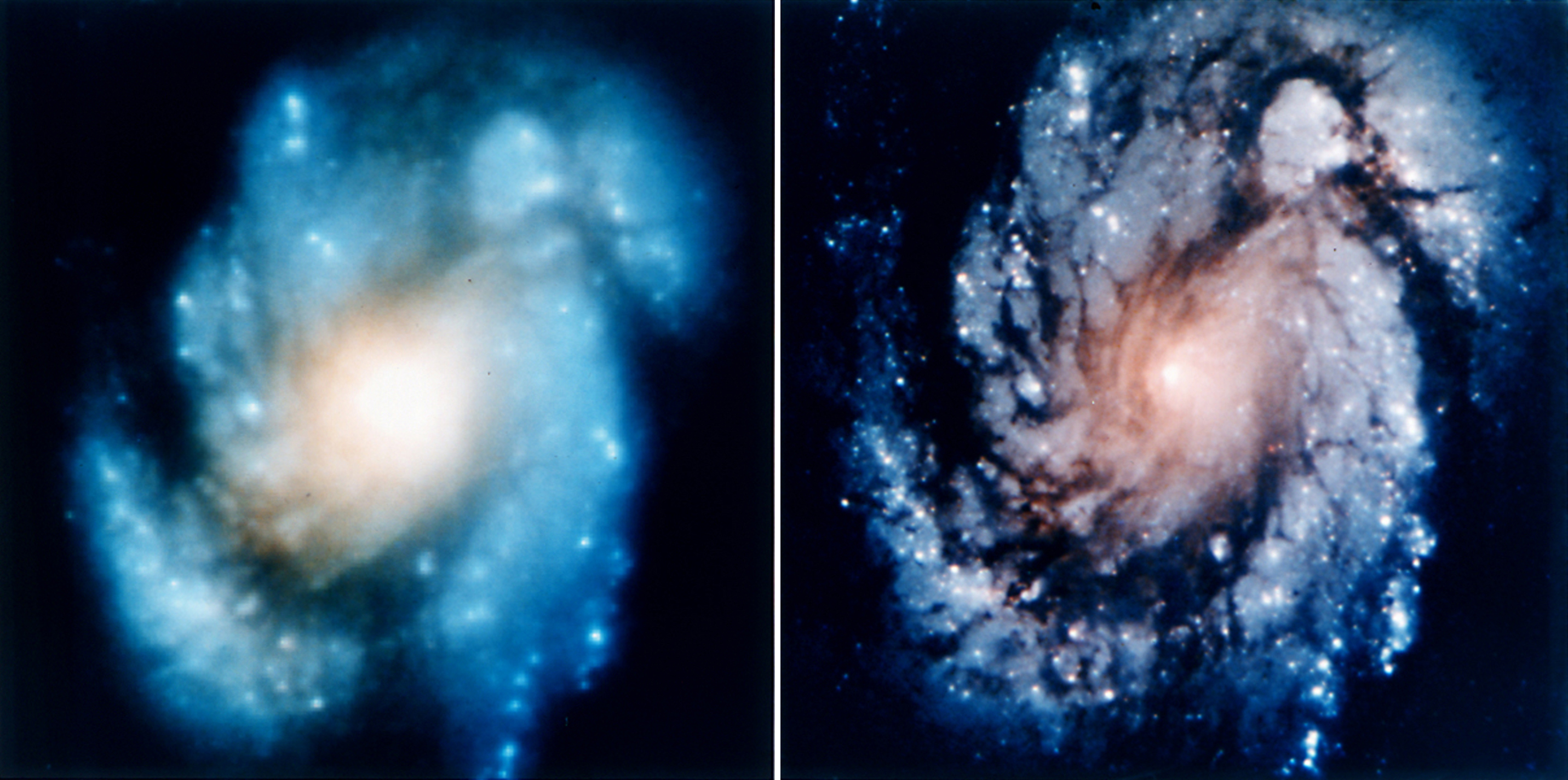 Hubble Images of M100 Before and After Repair