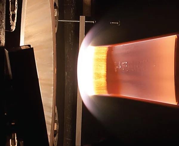 Testing of HEEET material at the NASA Ames Arc Jet Complex in the Interaction Heating Facility.