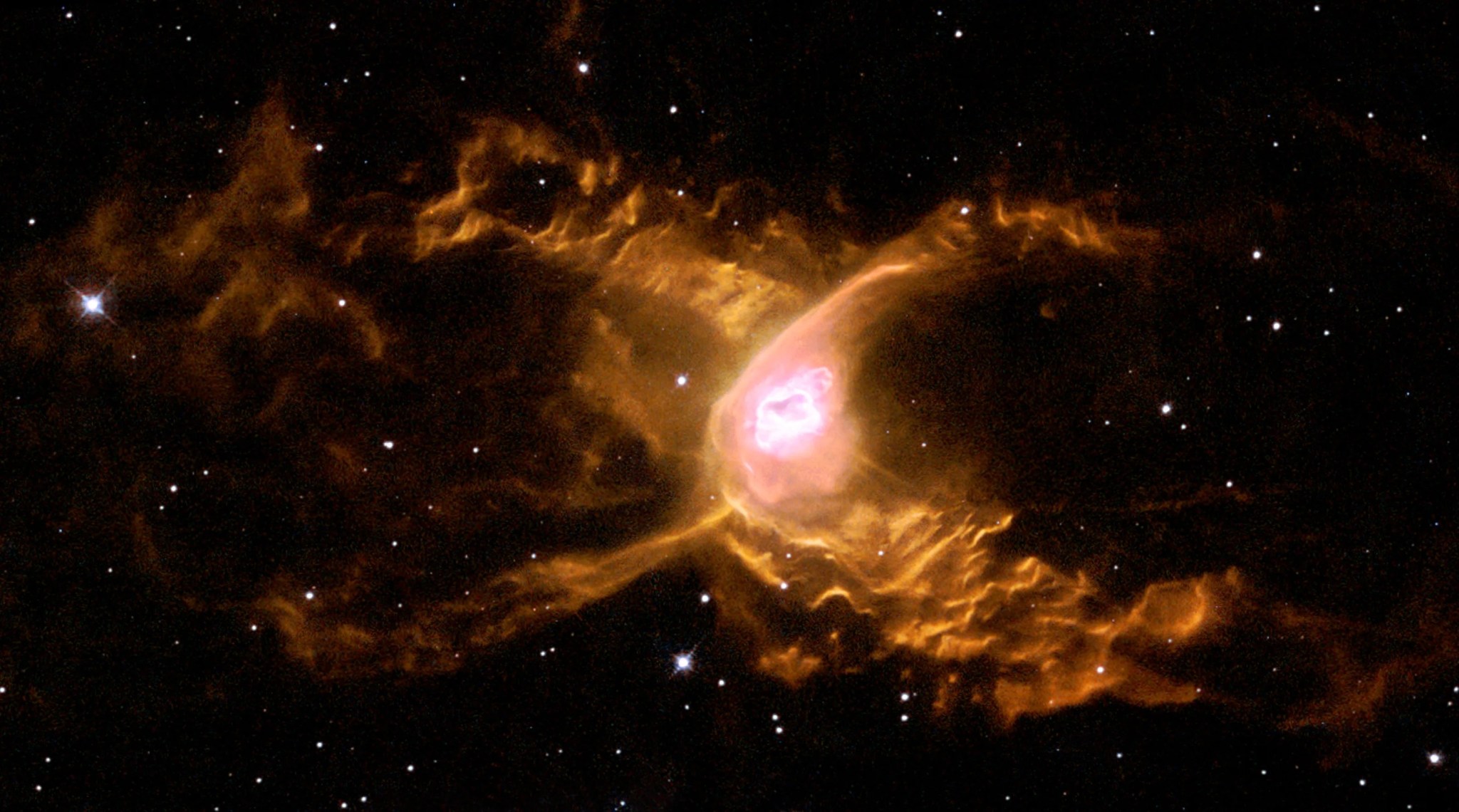 Two-lobed nebula some 3,000 light-years away in the constellation of sagittarius