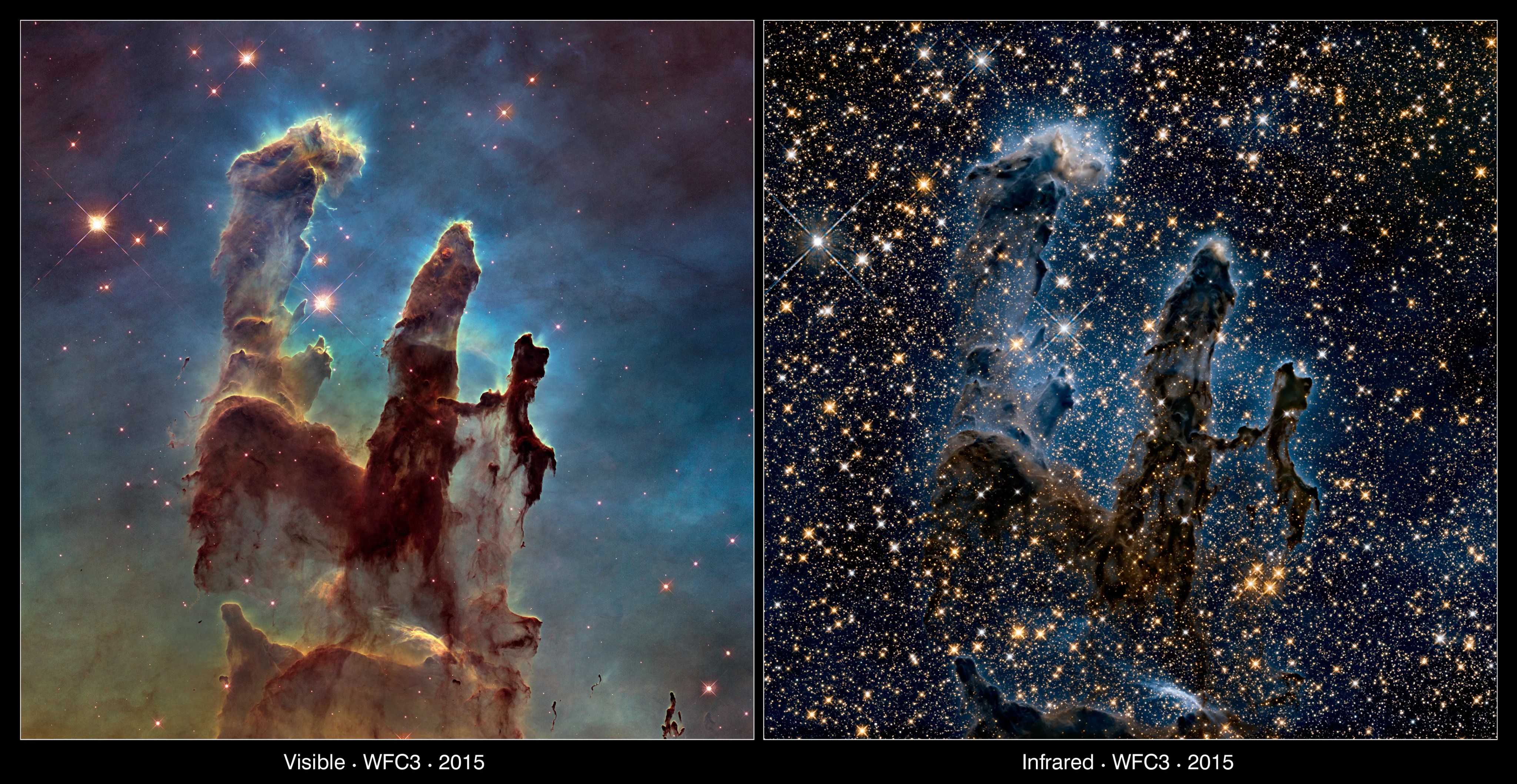 Hubble images of Eagle Nebula's Pillars of Creation