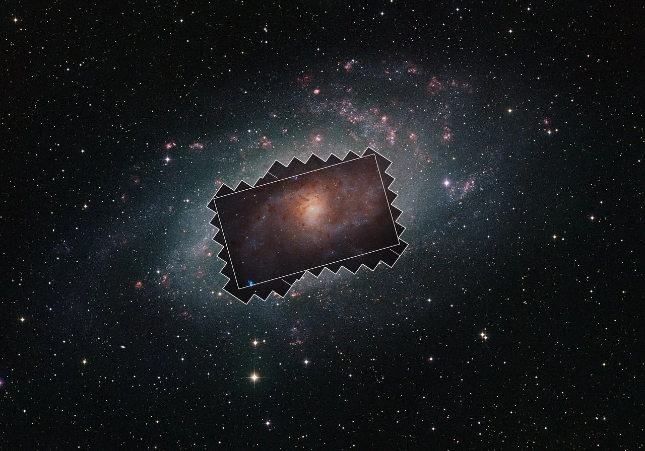 a ground based image of a galaxy, overlaid by