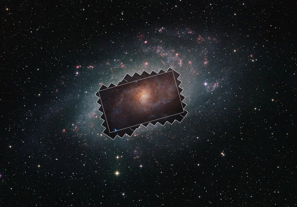 a ground based image of a galaxy, overlaid by
