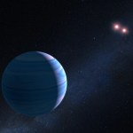 artist concept of gas giant planet circling a pair of red dwarf stars in the system OGLE-2007-BLG-349