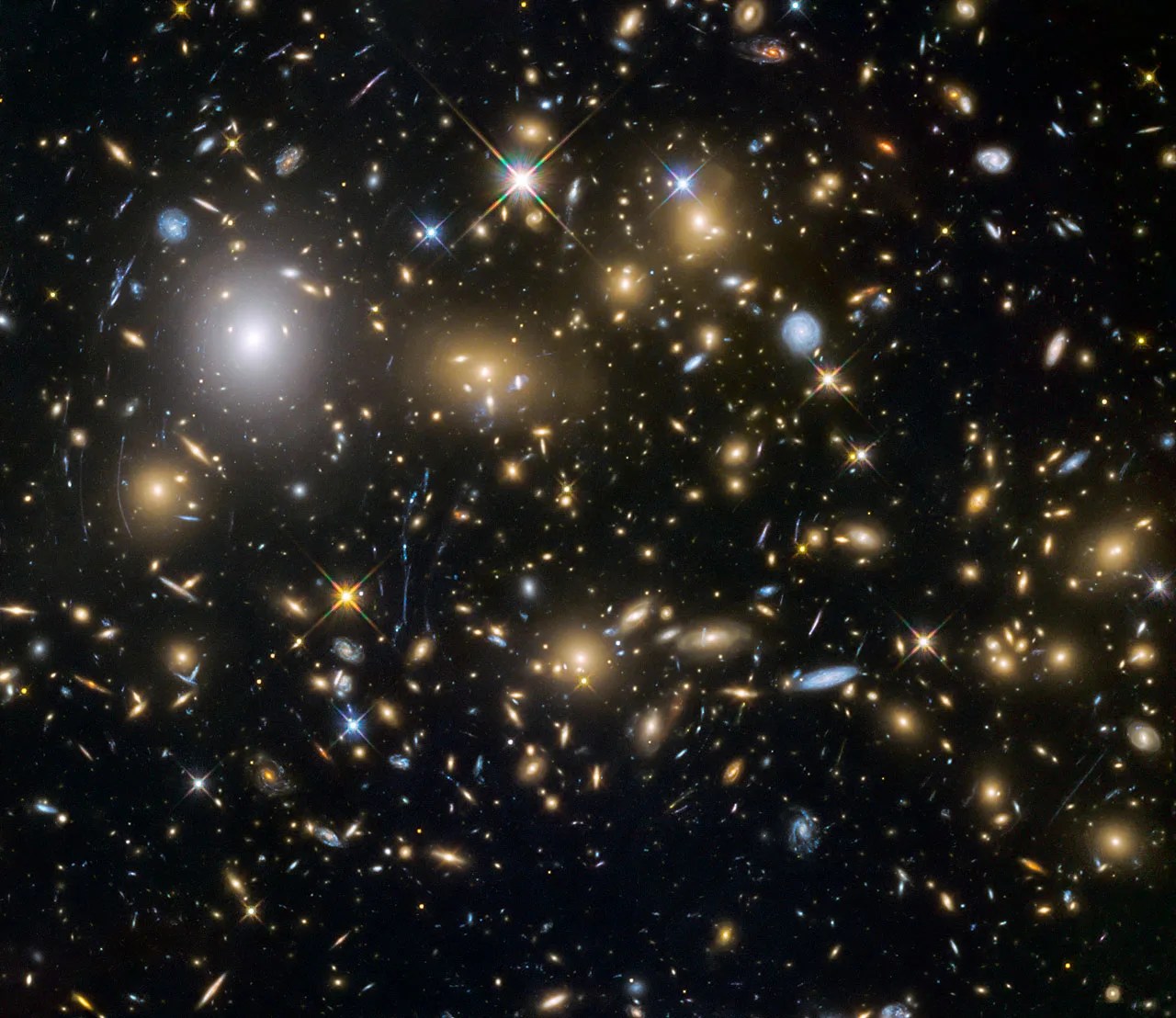 Large sample galaxies of different sizes and shapes, experiencing a "lens"-like distortion.