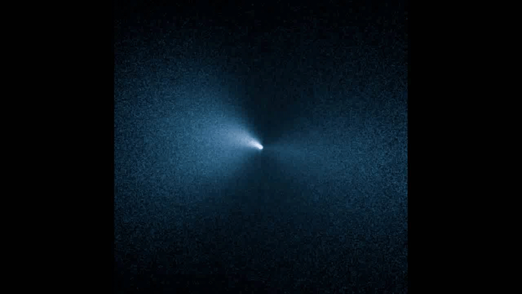 narrow, well-defined jet of dust sweeping around with the rotation of Comet 252P/LINEAR like a spinning lawn sprinkler