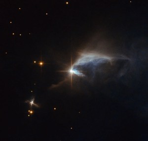 Surrounded by an envelope of dust, the subject of this Hubble image is a young forming star