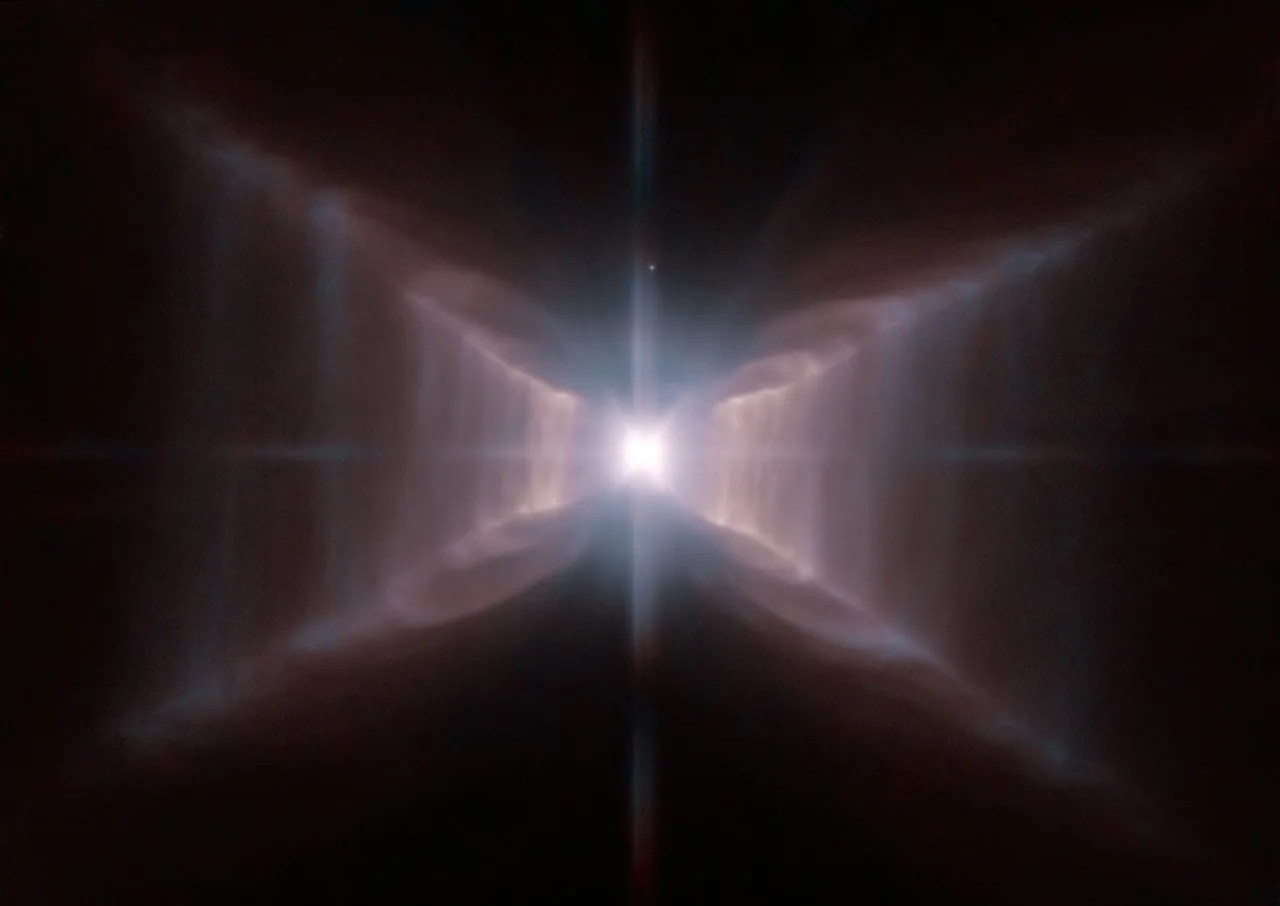 Star hd 44179 surrounded by a nebula shaped like an x