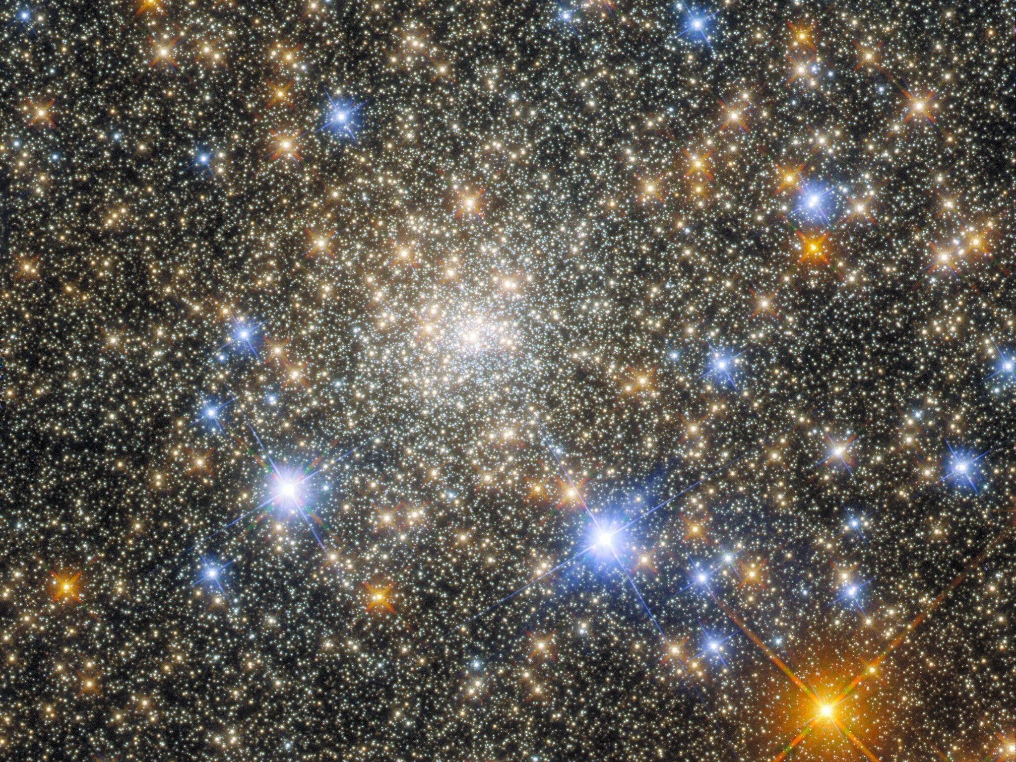 White, gold, red-orange, and blue stars fill the the image