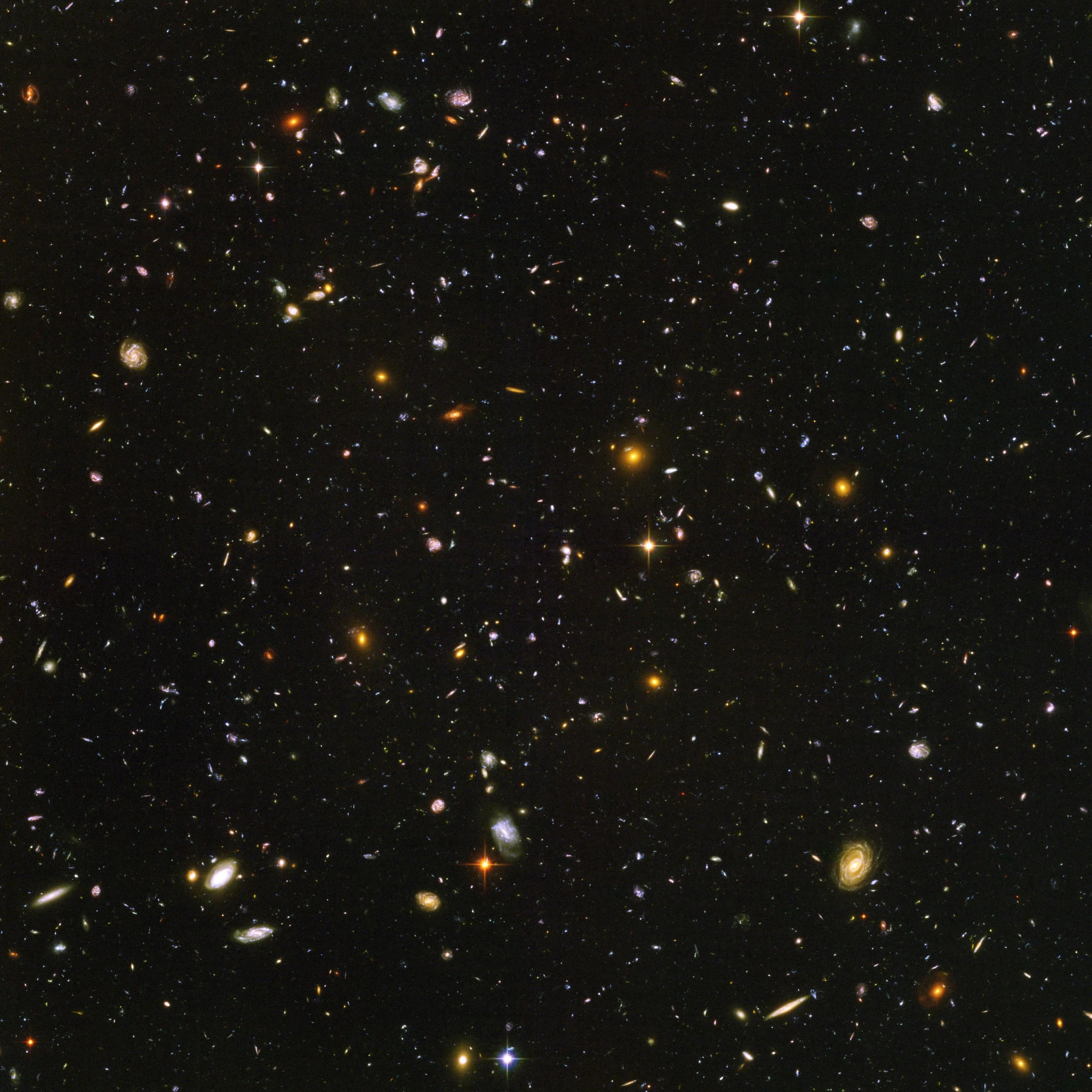 A myriad of colorful galaxies, in all shapes, sizes, and forms, dot the image.
