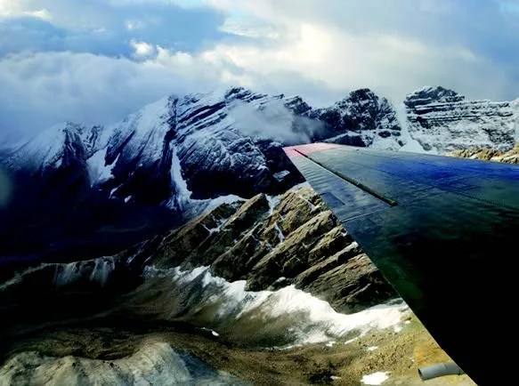 Photograph of Canadian Rocky mountains, view from airplane