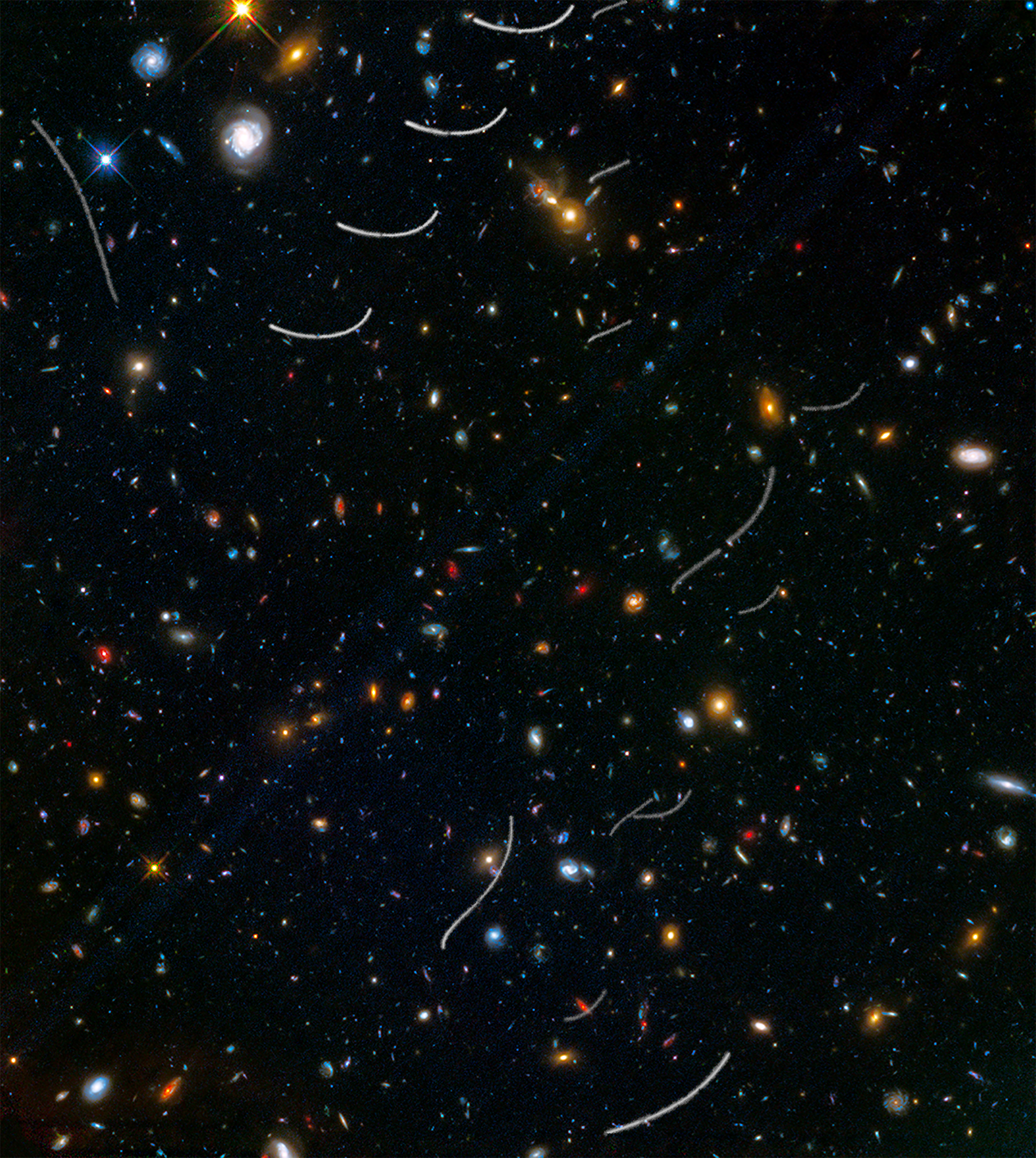 star field with galaxies and scratch marks
