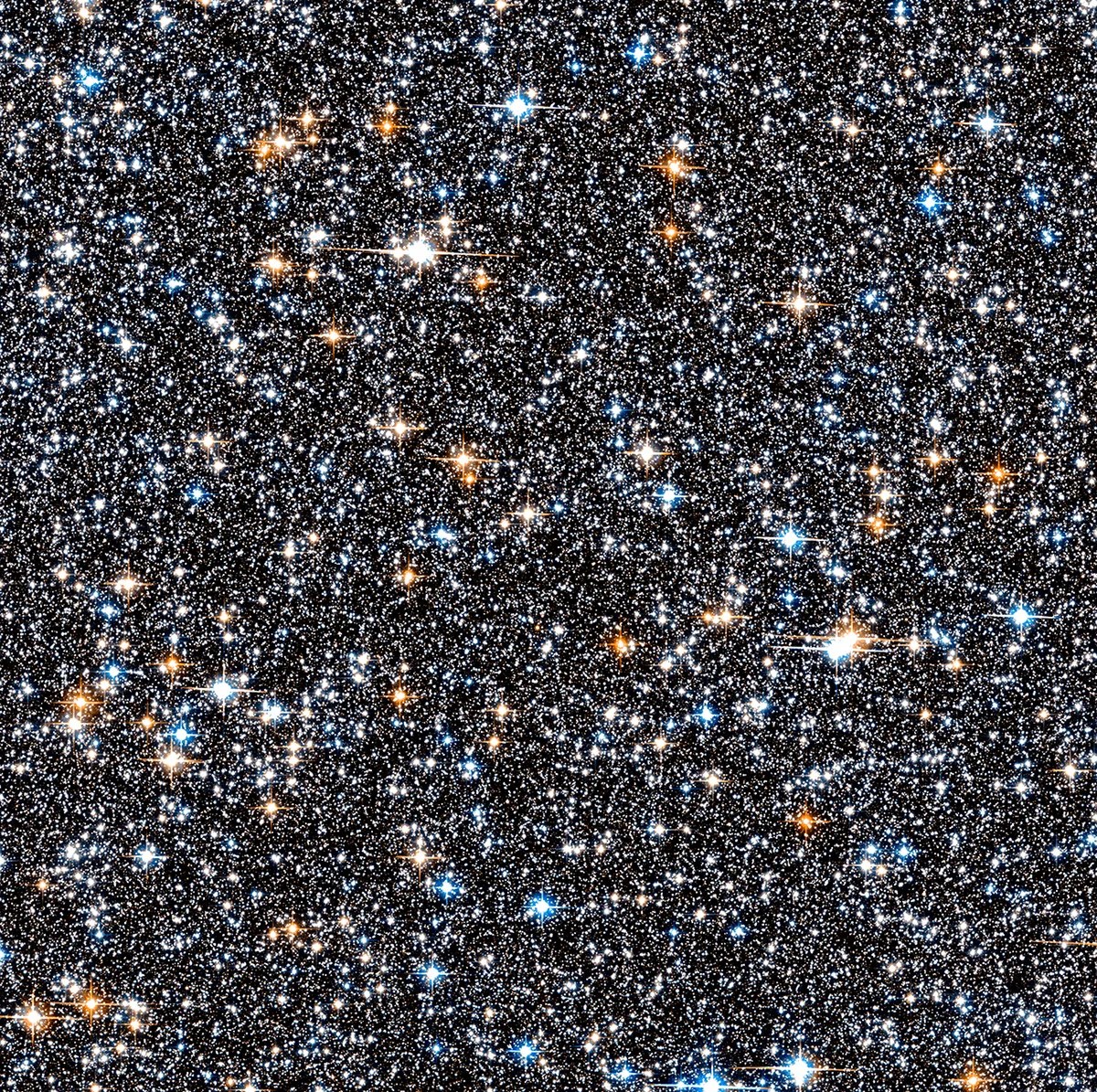 Small section of Hubble's view of the dense collection of stars crammed together in the galactic bulge.